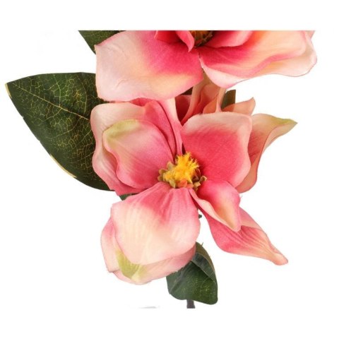 Sztuczna gałązka magnolii z 3 kwiatami w kolorze łososiowym, 78 cm