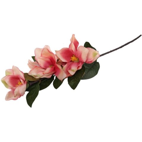 Sztuczna gałązka magnolii z 3 kwiatami w kolorze łososiowym, 78 cm