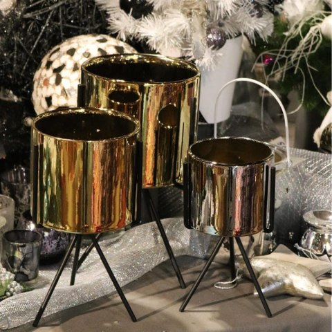 Złota Ceramiczna Osłonka na Metalowym Trojnogu 27 cm