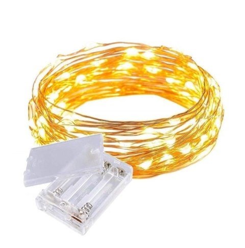 Energooszczędne Lampki Choinkowe-Łezki na Białym Druciku z 10 LED, Ciepły Biały Kolor, Zasilane na Baterie AA