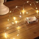 Energooszczędne Lampki Choinkowe-Łezki na Białym Druciku z 10 LED, Ciepły Biały Kolor, Zasilane na Baterie AA