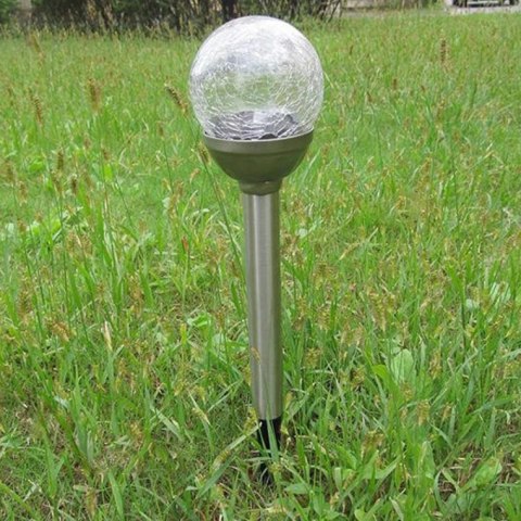 Lampa solarna LED z efektem crash glass wbijana w ziemię, odporna na warunki pogodowe, kolor srebrny