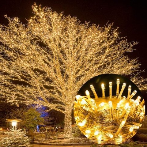 Lampki choinkowe zewnętrzne 100 LED, biały ciepły, z kontrolerem 8 funkcji i miedzianymi przewodami, zasilanie sieciowe