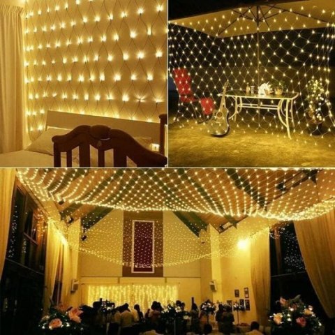 Lampki Choinkowe LED na Siatce 3x2m, Ciepły Biały, Zasilanie Sieciowe, Przeznaczone do Użycia Zewnętrznego