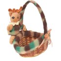 Owalny Koszyczek Świąteczny z Pluszowym Reniferem 24 cm - Kolor Brązowo-Zielony