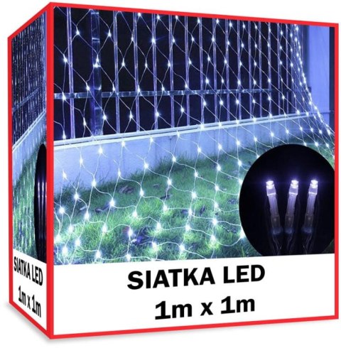 Kurtyna świetlna LED 1x1m do dekoracji zewnętrznej, światło zimne białe, odporna na warunki atmosferyczne, 64 diody, kabel zielo