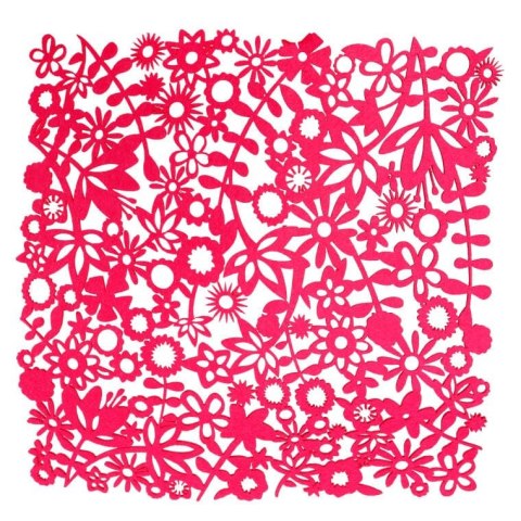 Różowa Serweta Filcowa z Ażurowym Motywem Kwiatowym 32x32cm