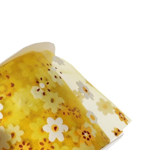 Wstążka Dekoracyjna Wiosenna Wielkanocna Żółta z Wzorem Kwiatowym 2 cm